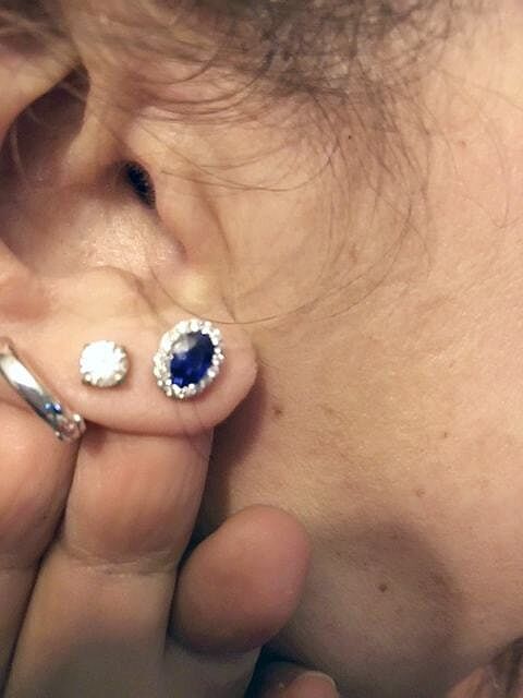 Prong-Set Oval Blue Sapphire Stud Earrings with Diamond Halo