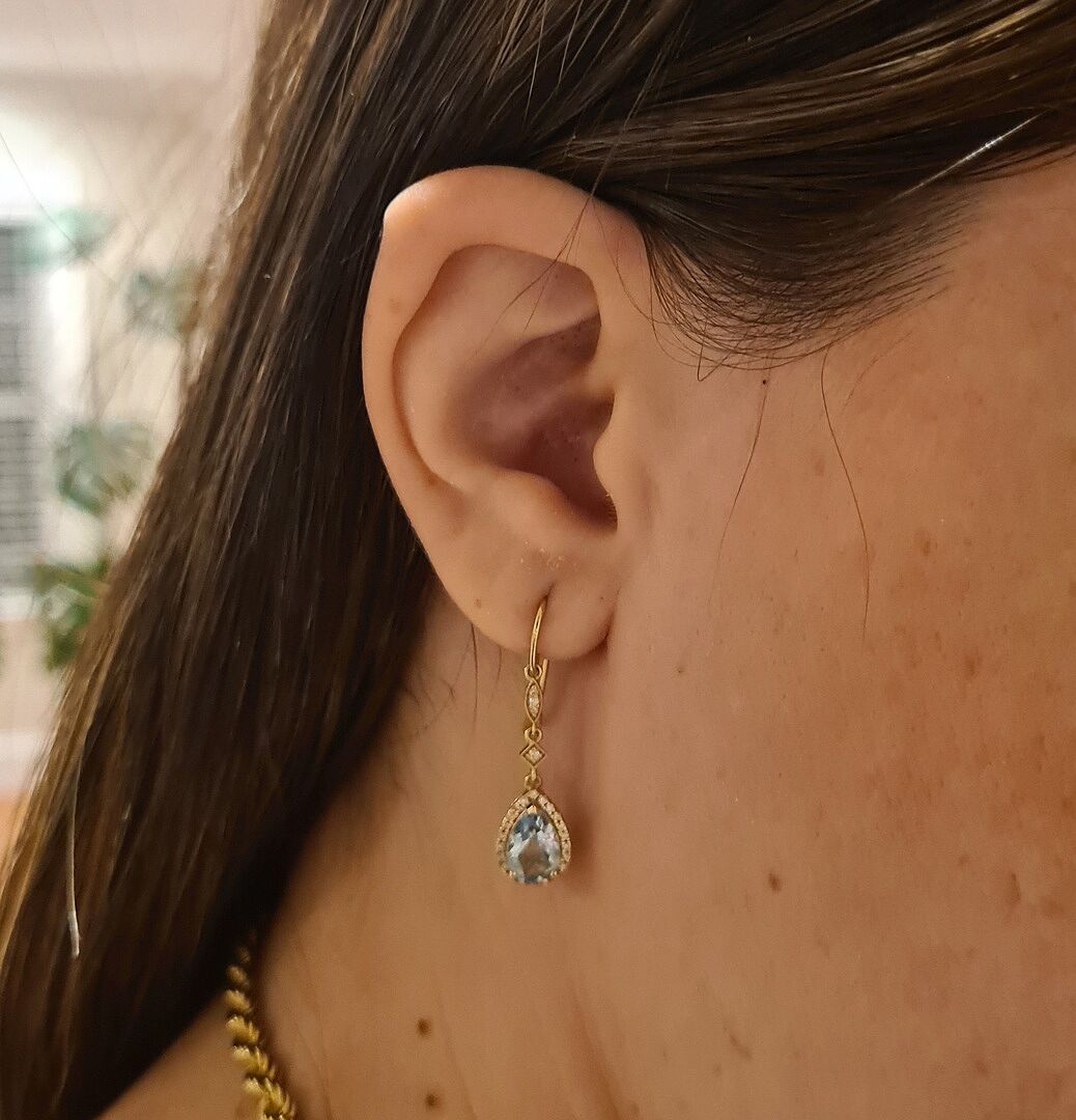 Pear-Shaped Aquamarine Drop Earrings with Diamond Halo