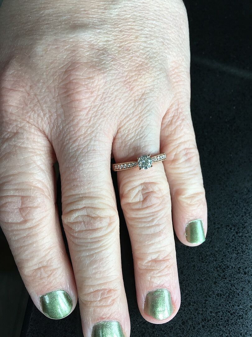Diamond Solitaire Engraved Engagement Ring with Accents