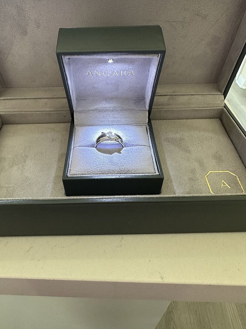 Diagonal Two Stone Diamond Wedding Ring with Ridged-Edge