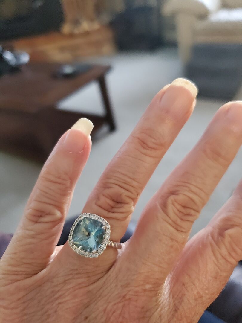 Cushion Aquamarine Twist Shank Halo Cocktail Ring