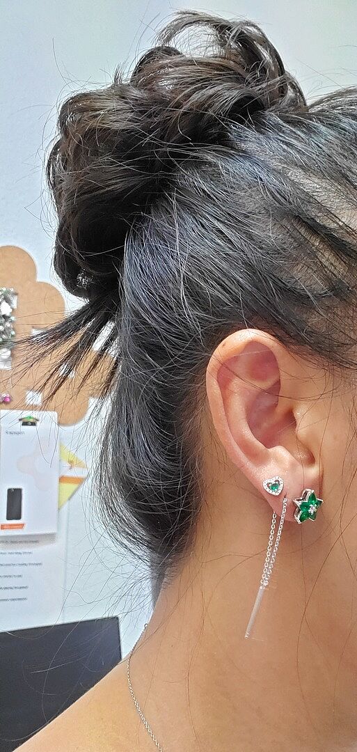 V-Prong Set Emerald and Diamond Flower Stud Earrings
