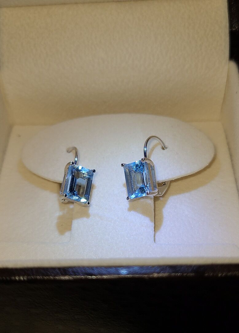 Emerald-Cut Swiss Blue Topaz Solitaire Leverback Earrings