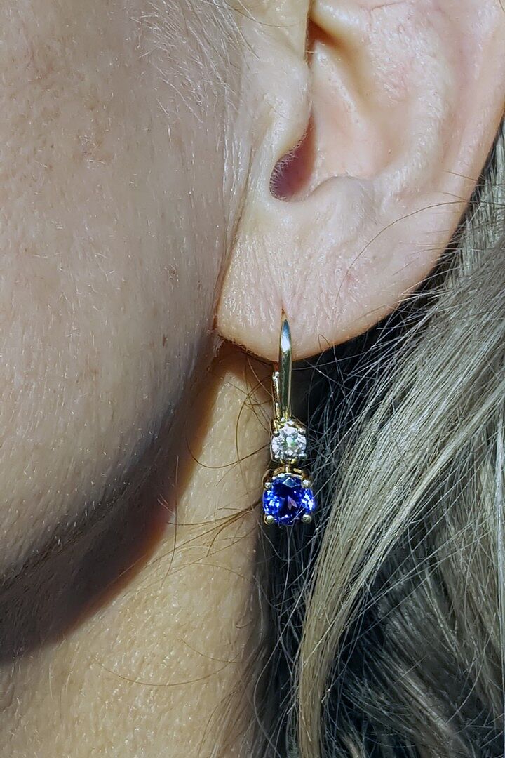 Round Peridot Leverback Dangle Earrings with Diamond