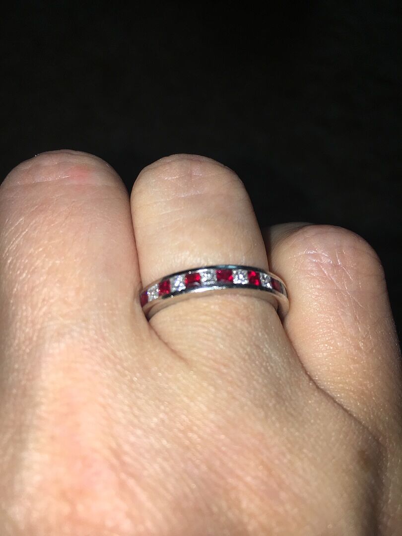 Channel Set Square Ruby Diamond Eternity Wedding Ring