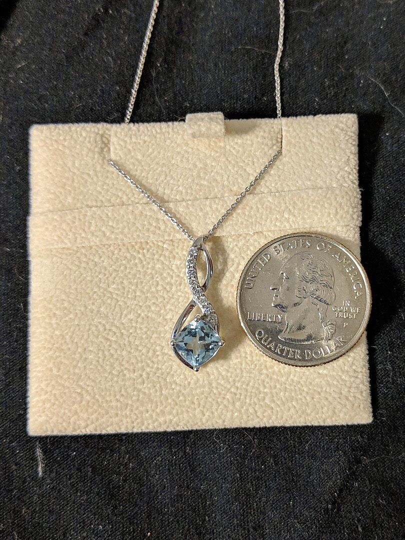 Cushion Aquamarine Infinity Pendant with Diamond Accents