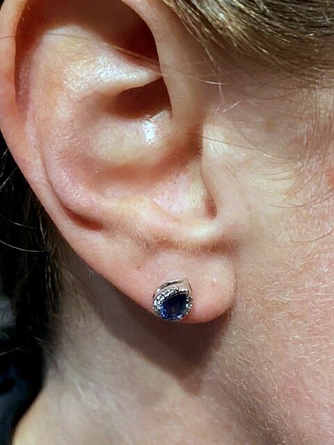 Pear-Shaped Swiss Blue Topaz Stud Earrings with Diamond Halo