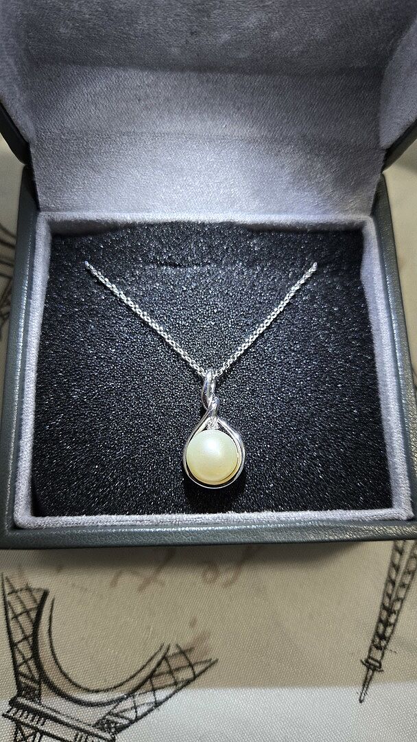 Japanese Akoya Pearl and Diamond Twisted Bale Pendant