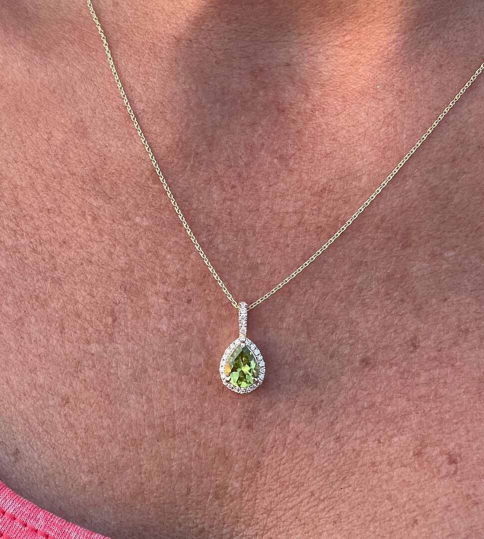 Peridot Teardrop Pendant with Diamond Halo