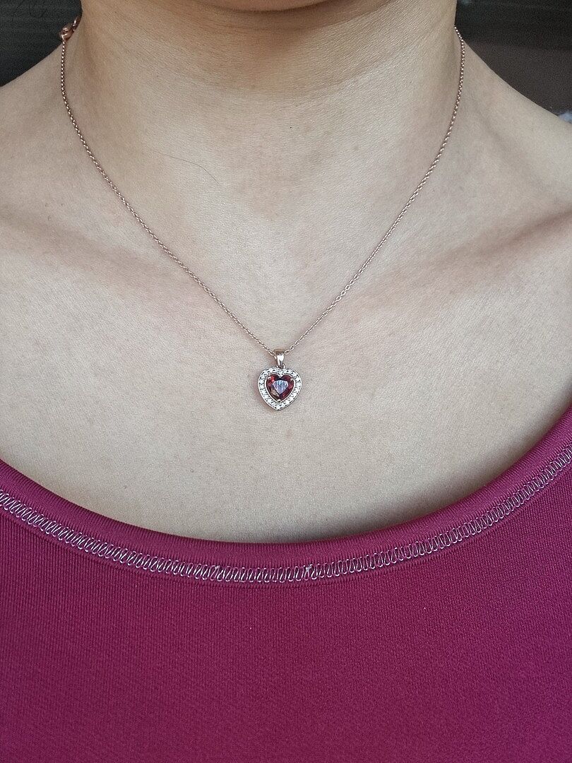 Floating Garnet Heart Pendant with Diamond Halo