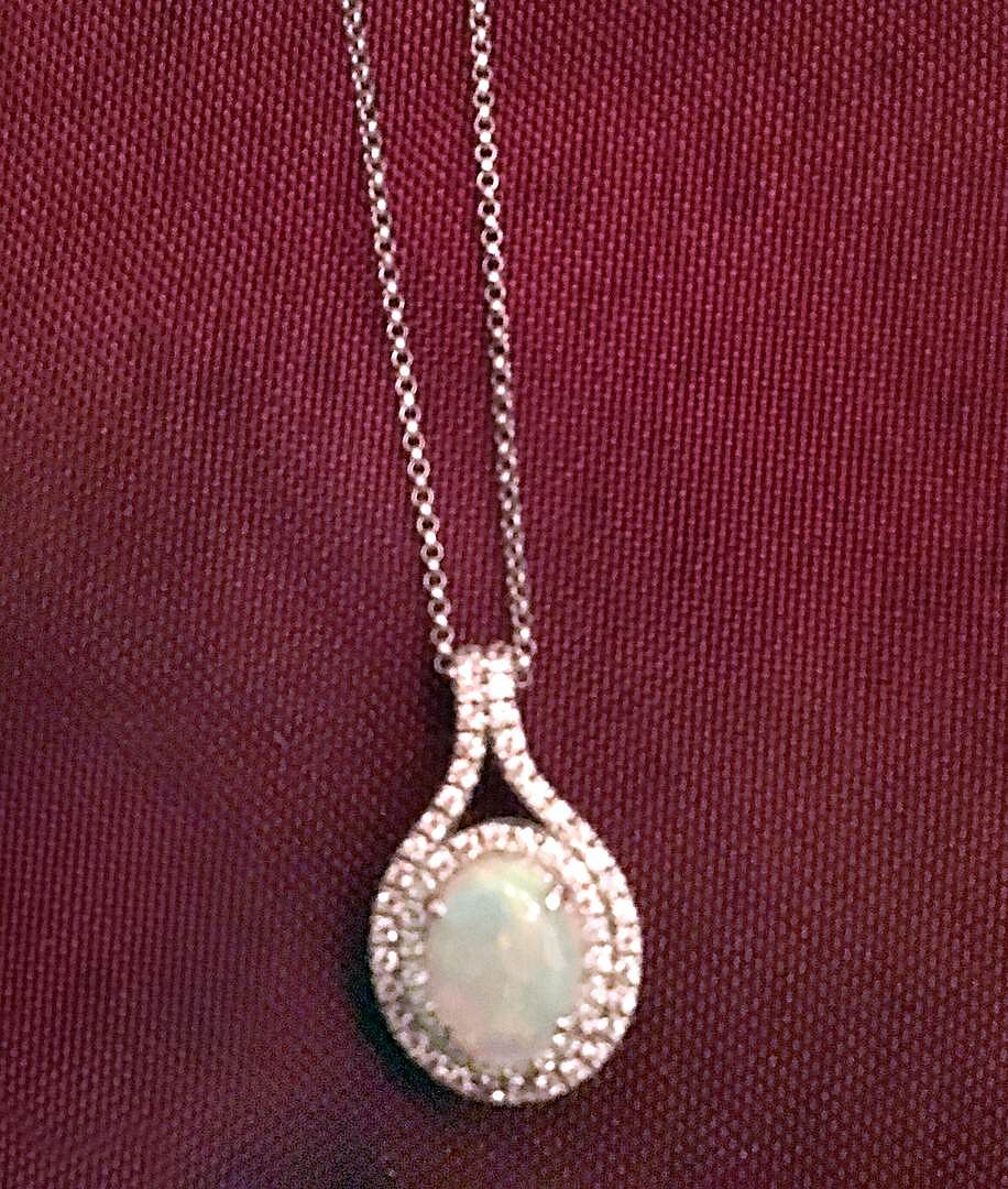 Oval Opal Double Halo Loop Pendant