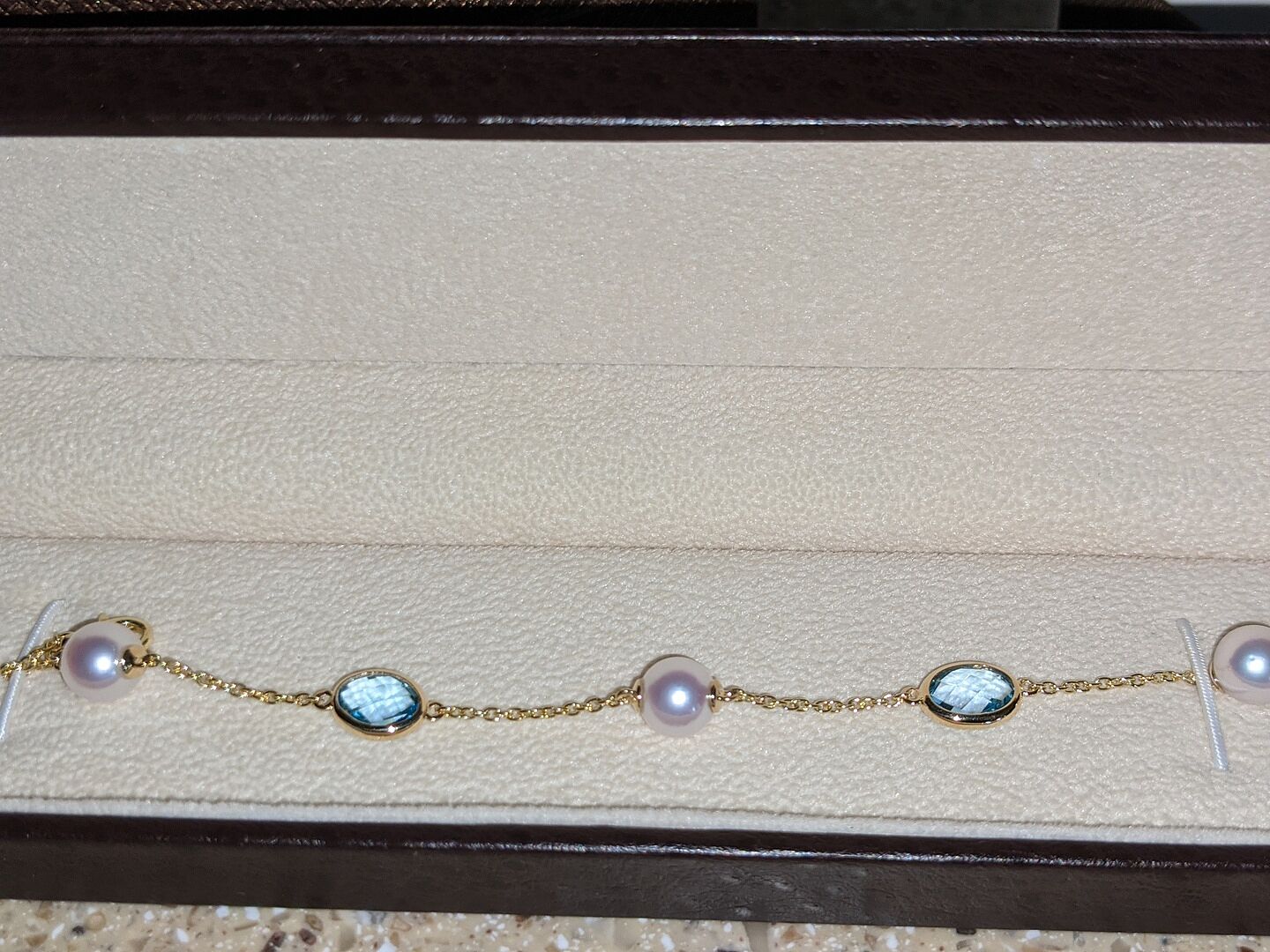 Japanese Akoya Pearl & Oval Swiss Blue Topaz Bracelet