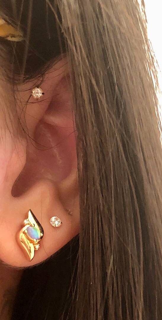 Oval Opal and Diamond Shell Stud Earrings