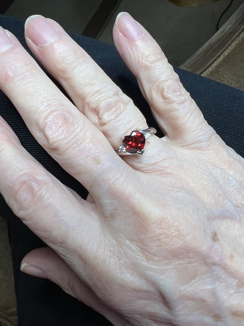 Heart-Shaped Garnet Bypass Ring with Diamonds