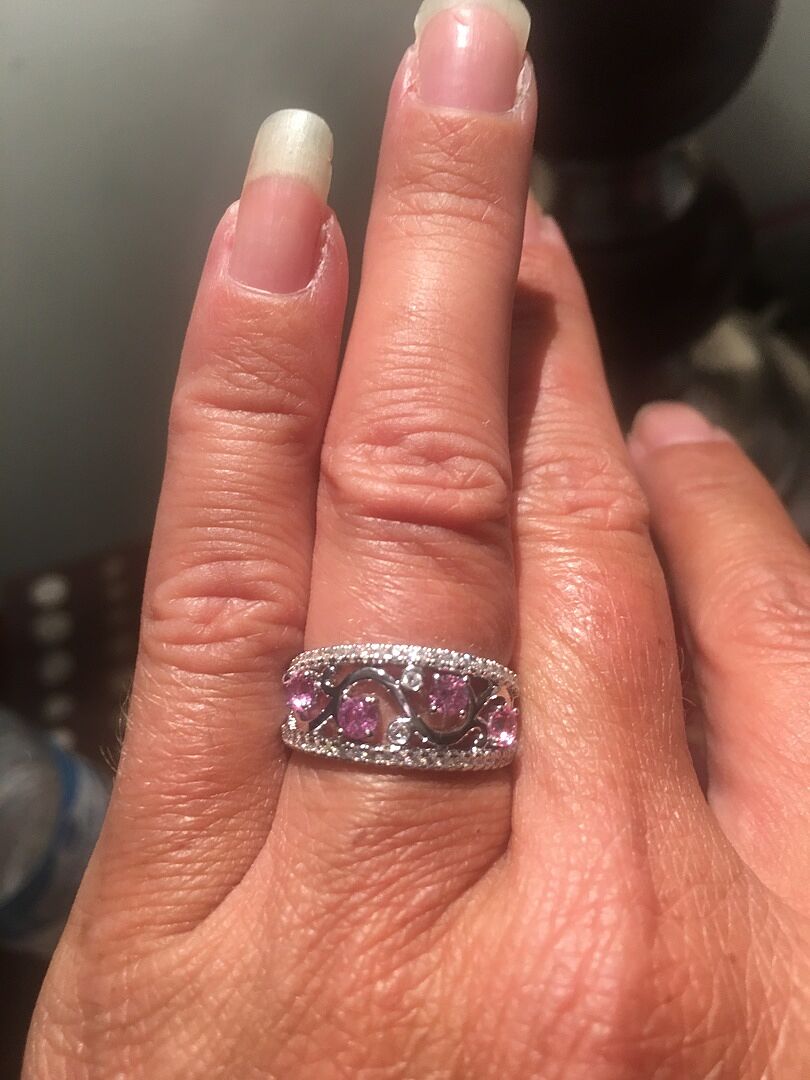 Nature Inspired Round Pink Sapphire & Diamond Filigree Band