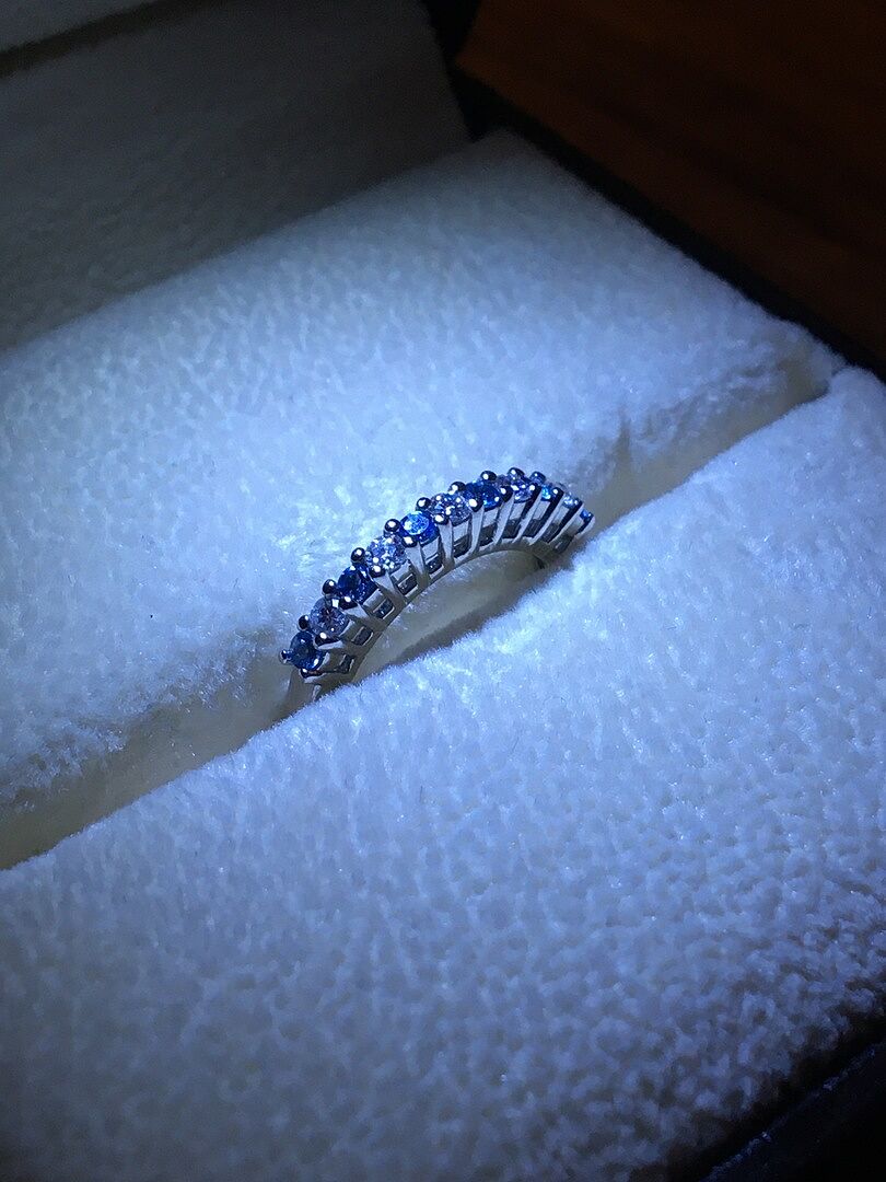 Blue Sapphire and Diamond Half Eternity Wedding Ring