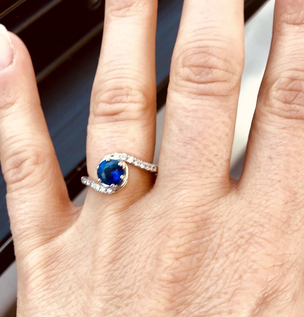 Prong-Set Tanzanite Bypass Ring with Diamond Accents