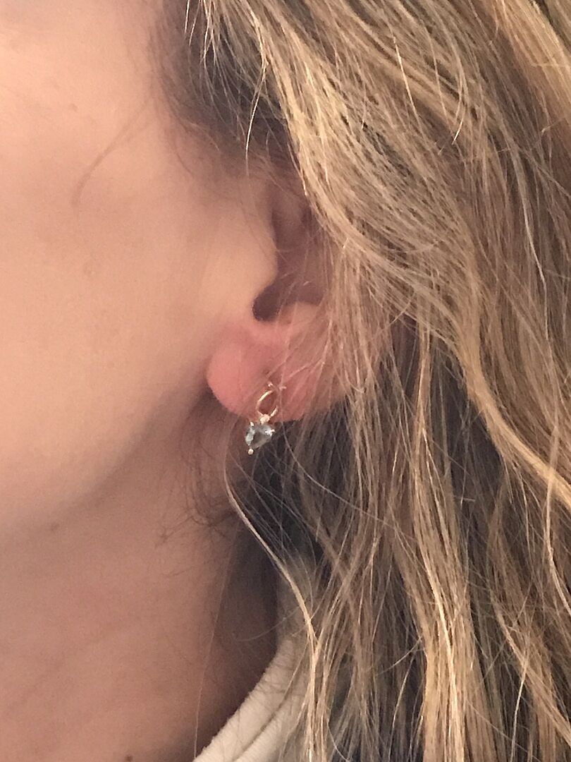 Heart Shaped Aquamarine Ribbon Earrings with Diamond