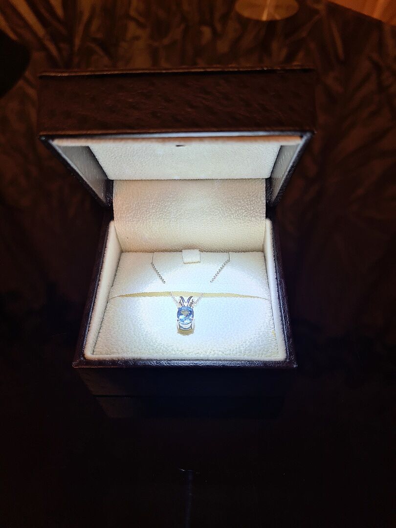 Prong-Set Oval Aquamarine V-Bale Solitaire Pendant