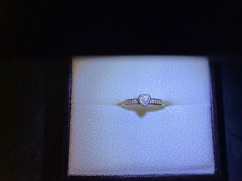 Bezel Heart Aquamarine Promise Ring with Diamond Accents