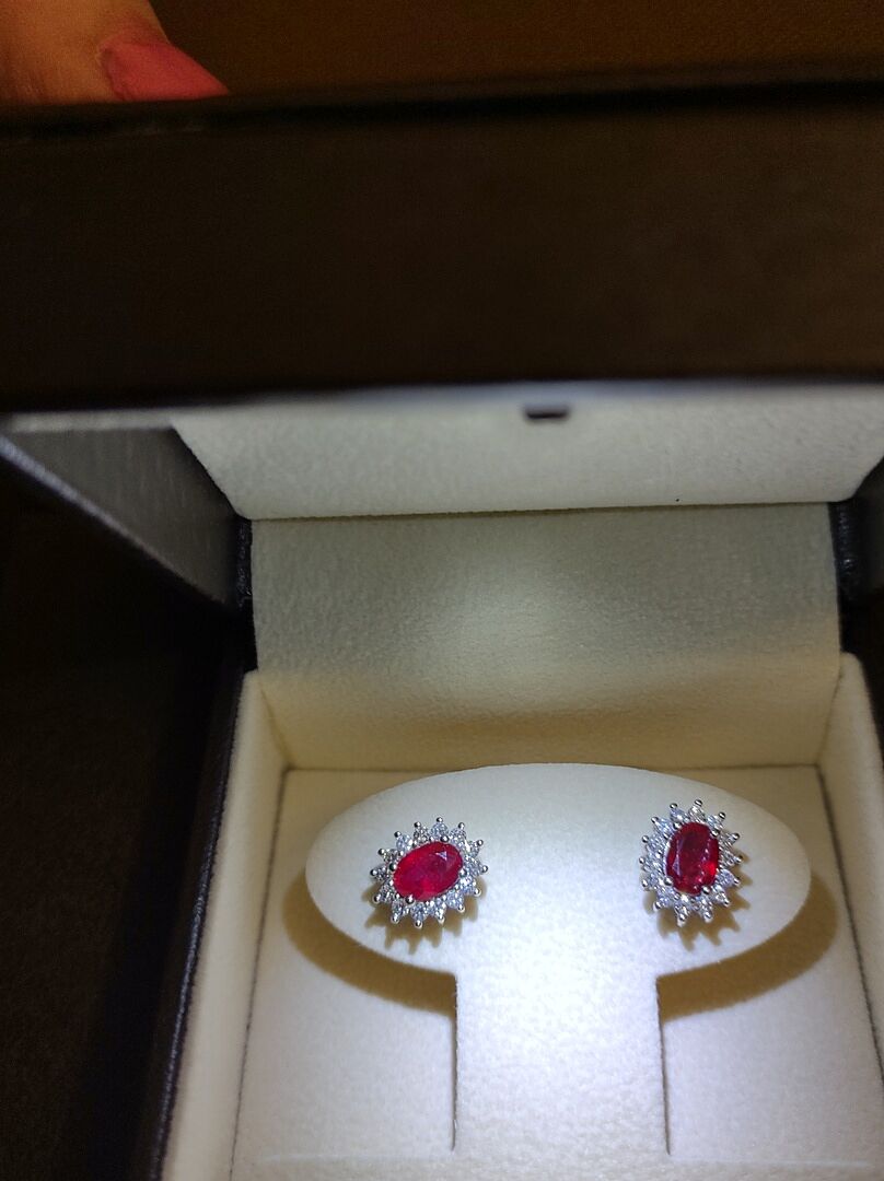 Oval Blue Sapphire Flower Stud Earrings with Diamond Halo