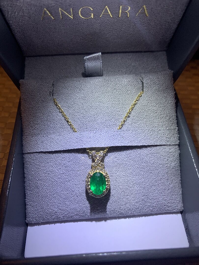 Vintage Style Emerald Pendant with Diamond Halo