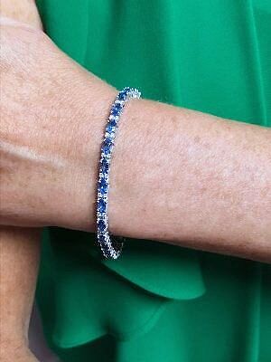 Classic Oval Aquamarine and Diamond Tennis Bracelet