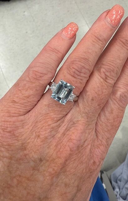 Three Stone Emerald-Cut Garnet and Diamond Ring