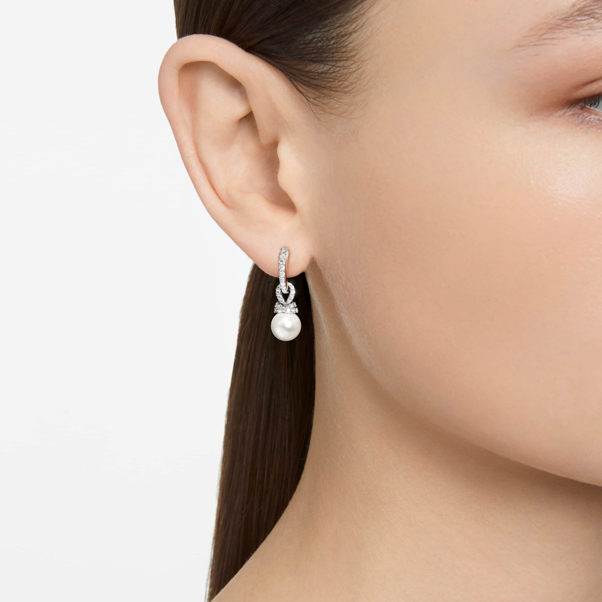 ORIGINALLY DROP EARRINGS CRYSTAL PEARL PAVE WHITE RHODIUM PLATED