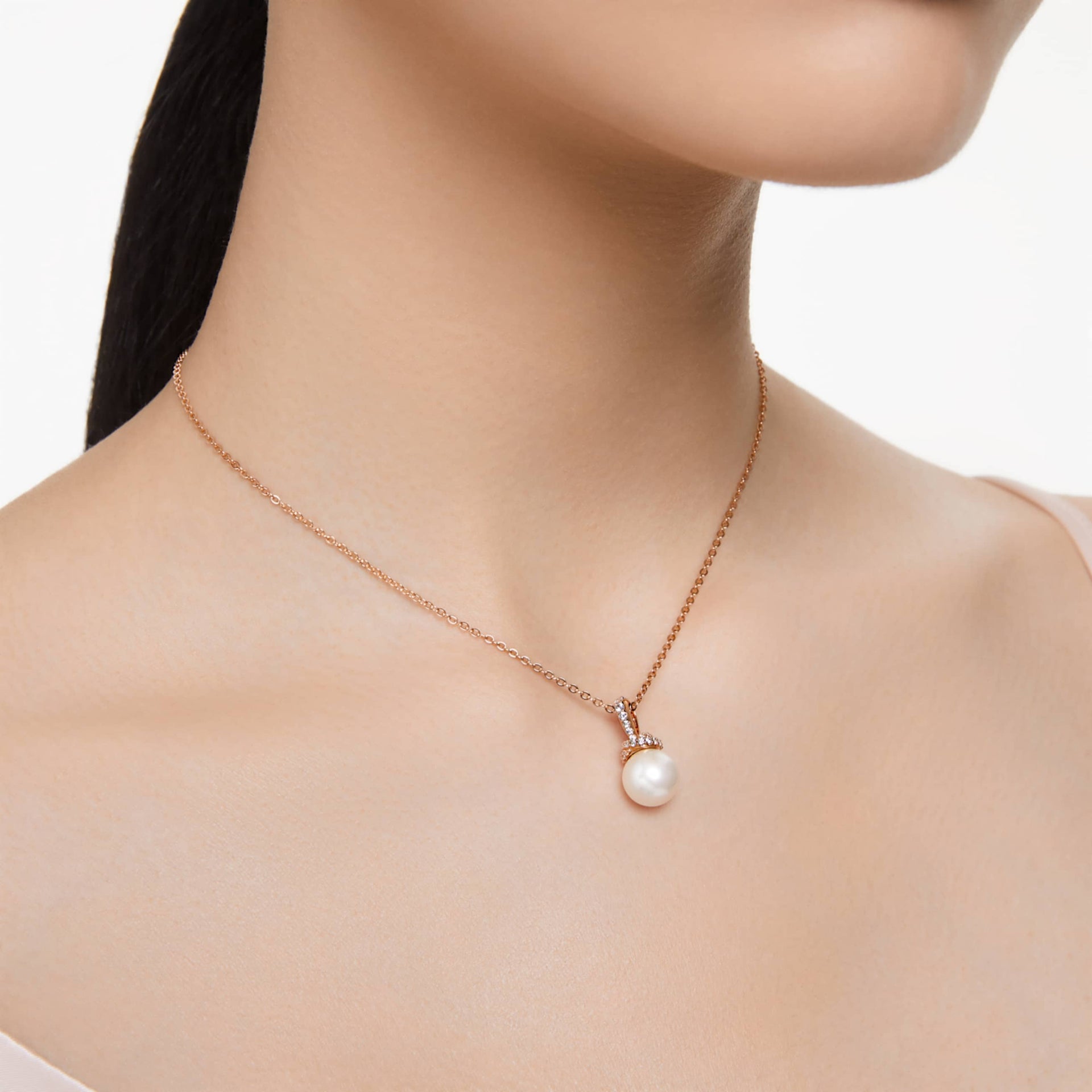 ORIGINALLY PENDANT CRYSTAL PEARL WHITE ROSE GOLD TONE PLATED