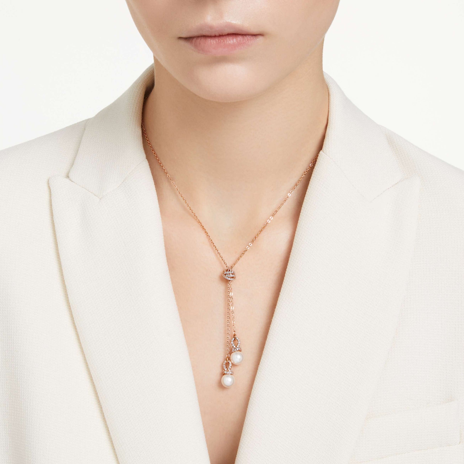 ORIGINALLY Y PENDANT CRYSTAL PEARL WHITE ROSE GOLD TONE PLATED