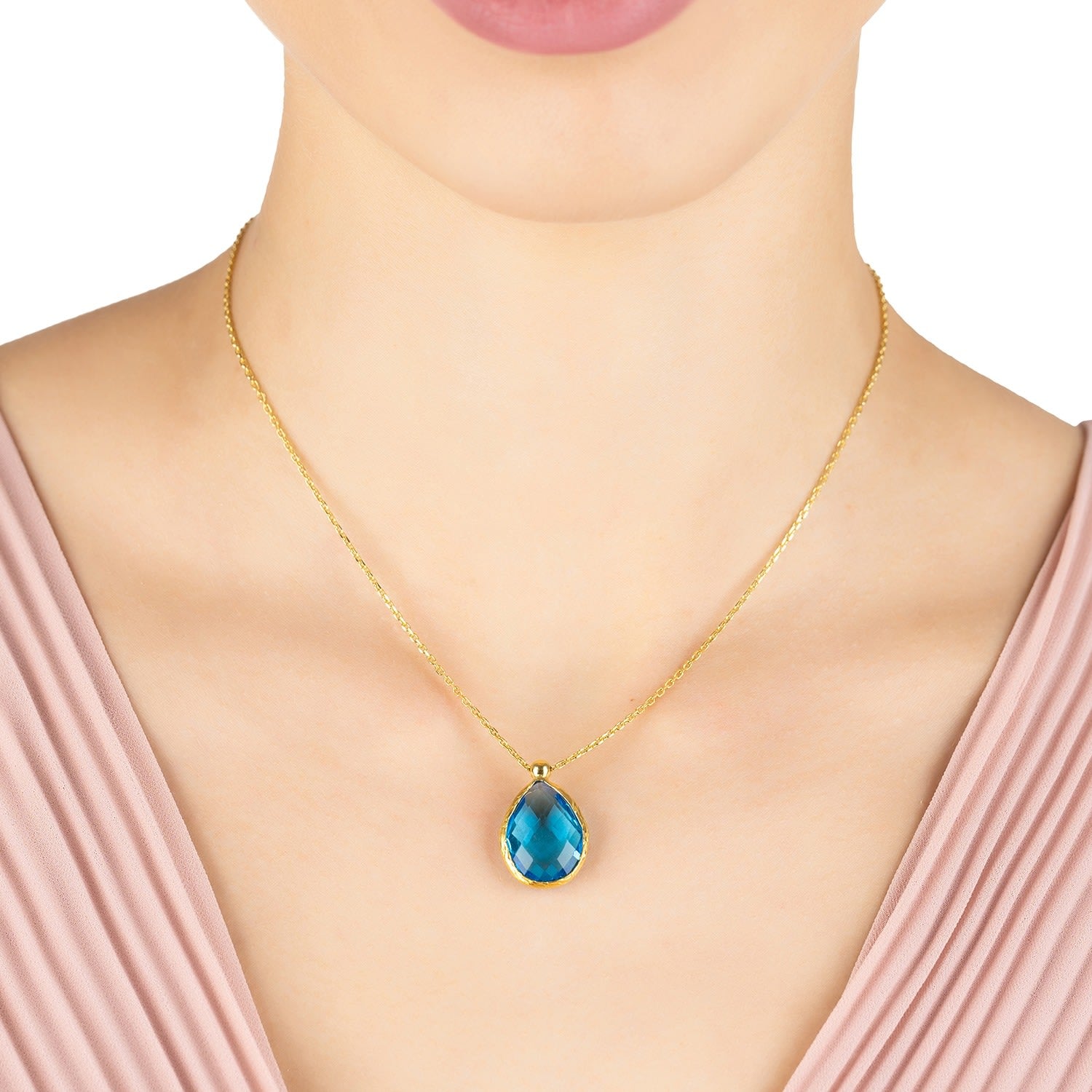Petite Drop Necklace Gold Blue Topaz Hydro
