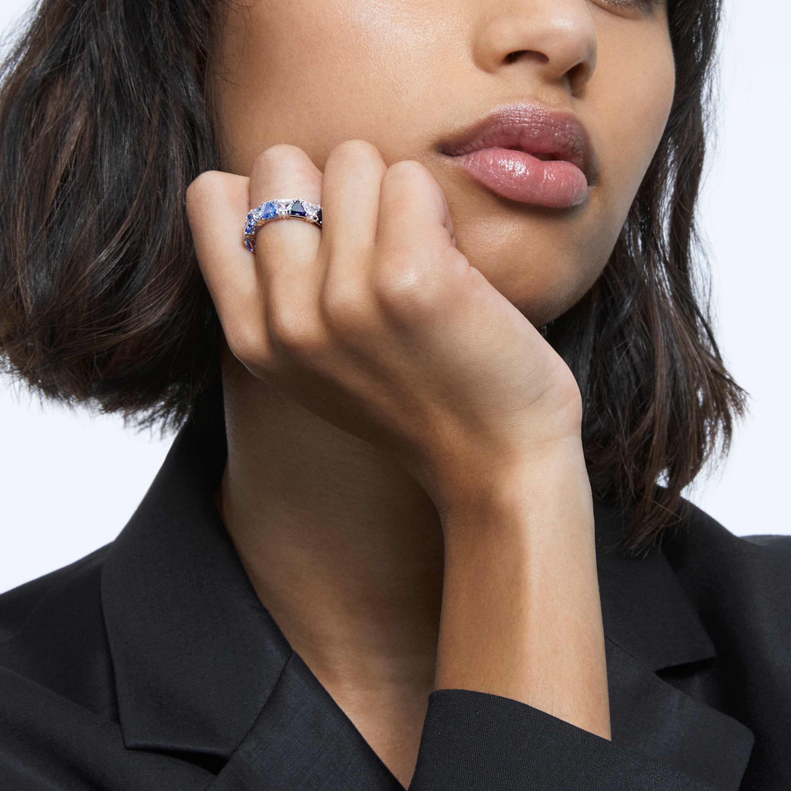 ORTYX COCKTAIL RING TRIANGLE CUT BLUE RHODIUM PLATED