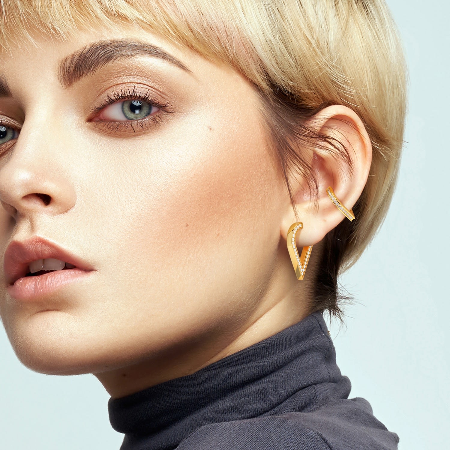 Stylized Waterdrop Drop Earrings With Pave Cz - Gold