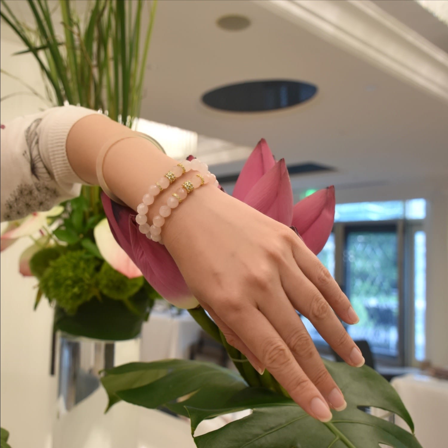 Natural Rose Crystal Love Shine Gold-Plated Silver Bracelet