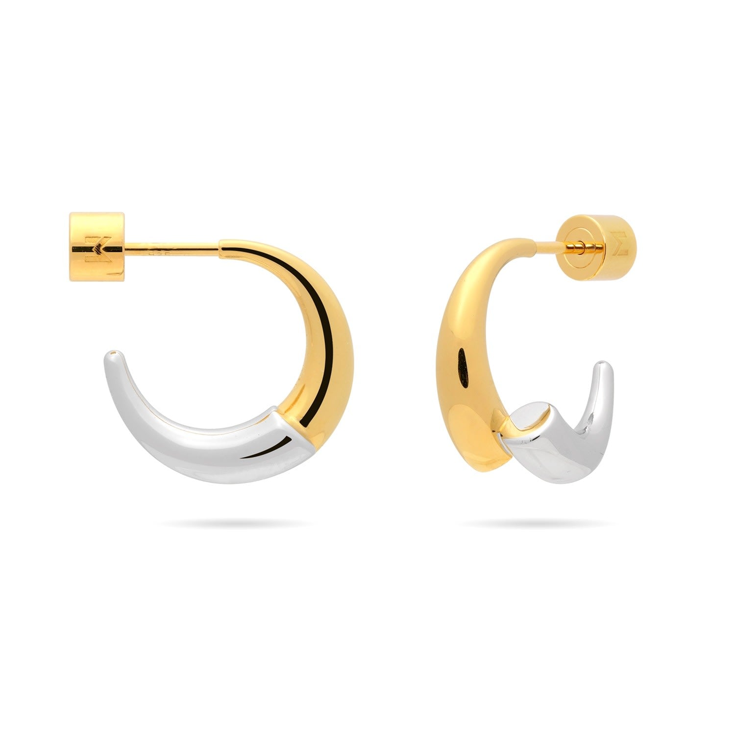 Gold And Silver Bi-Color Split Arc Open Hoop Earrings - Gold Top, Silver Bottom