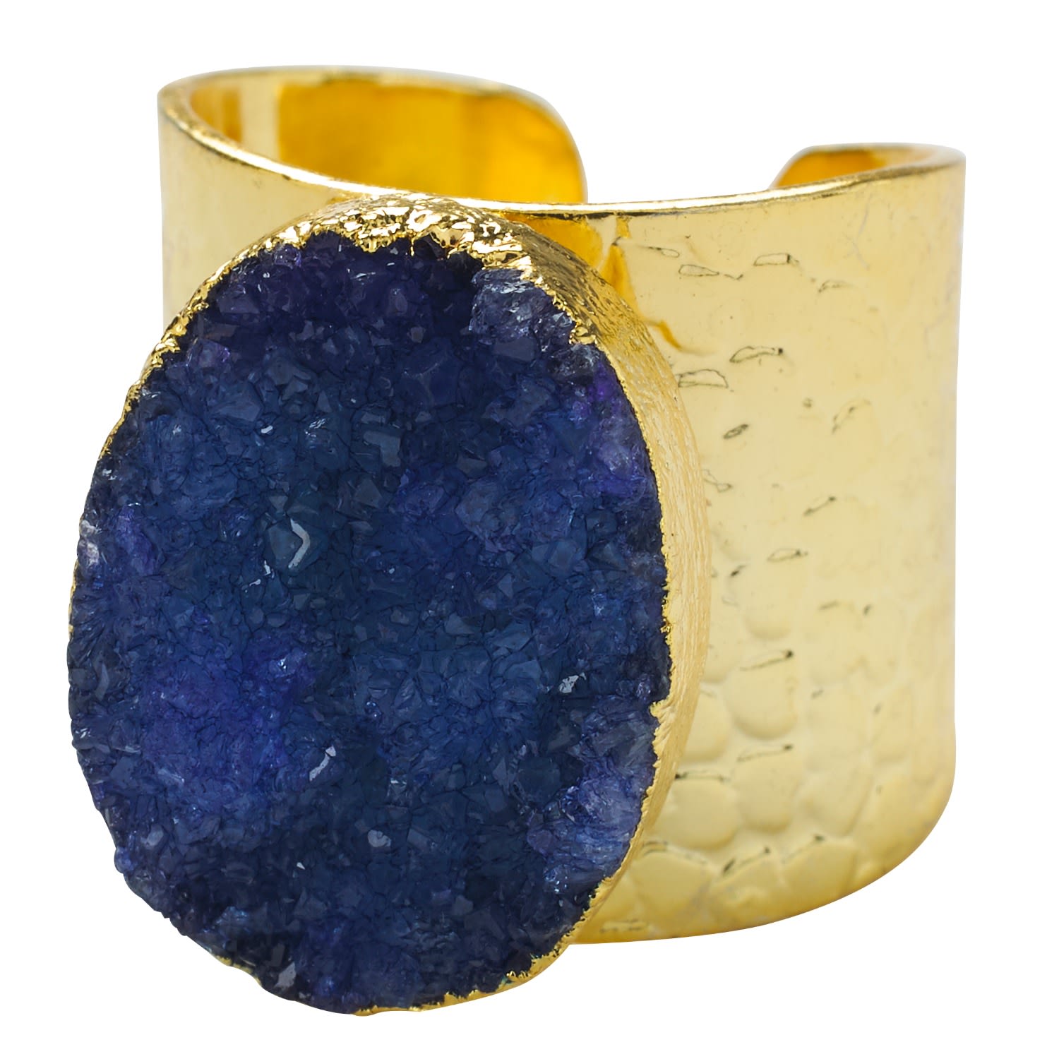 Navy Blue Crystal Crush Gold Statement Ring