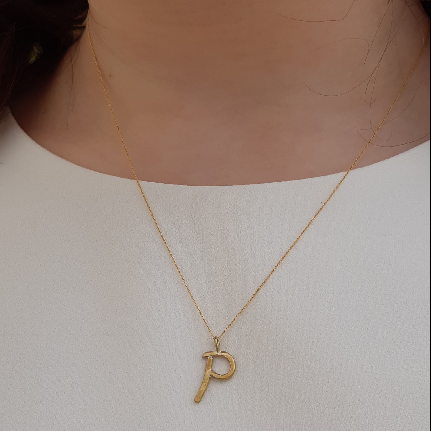 Solid Gold Letter P Pendant Necklace