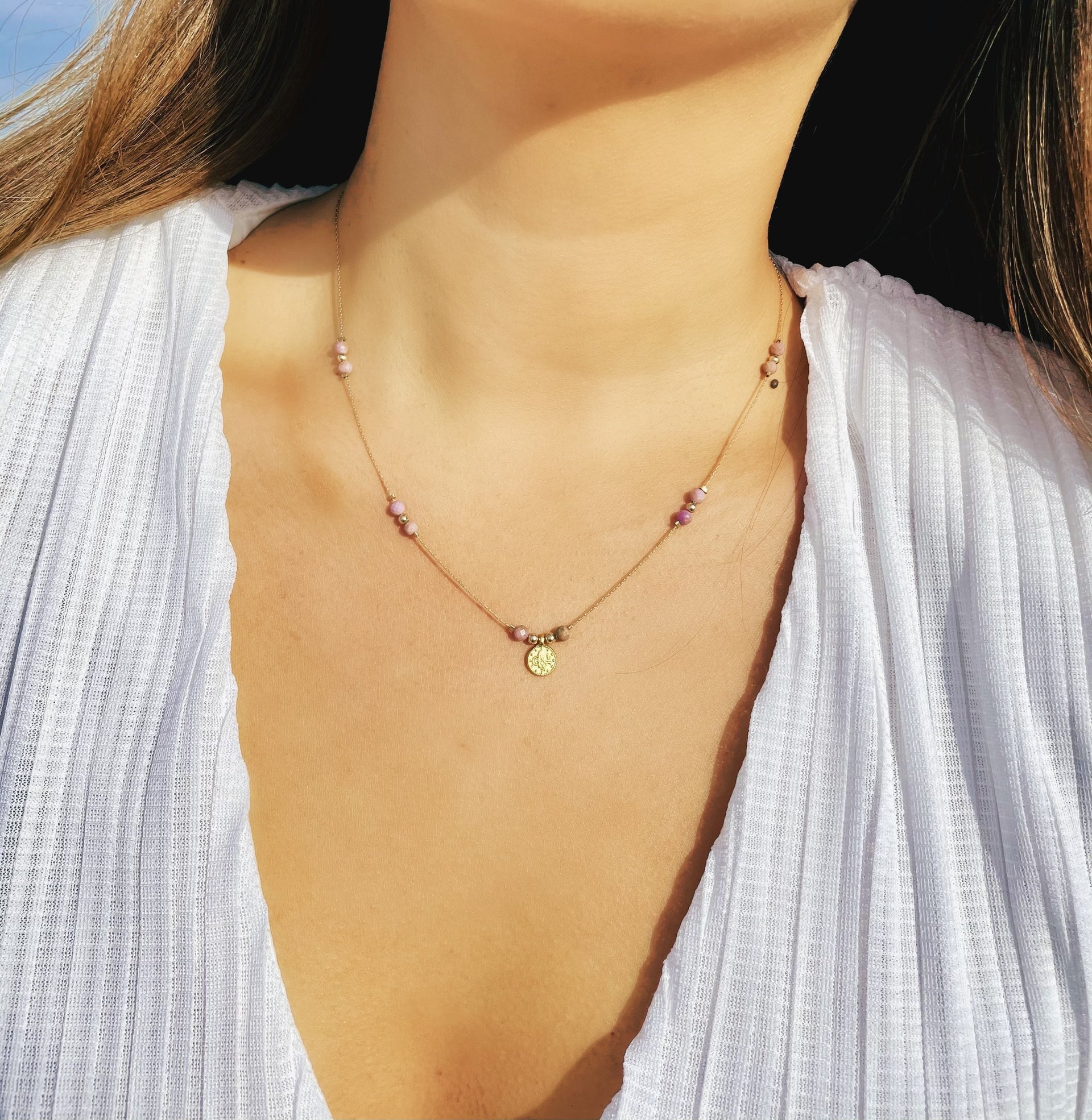 Journey Phosphosiderite Beaded Necklace With Coin