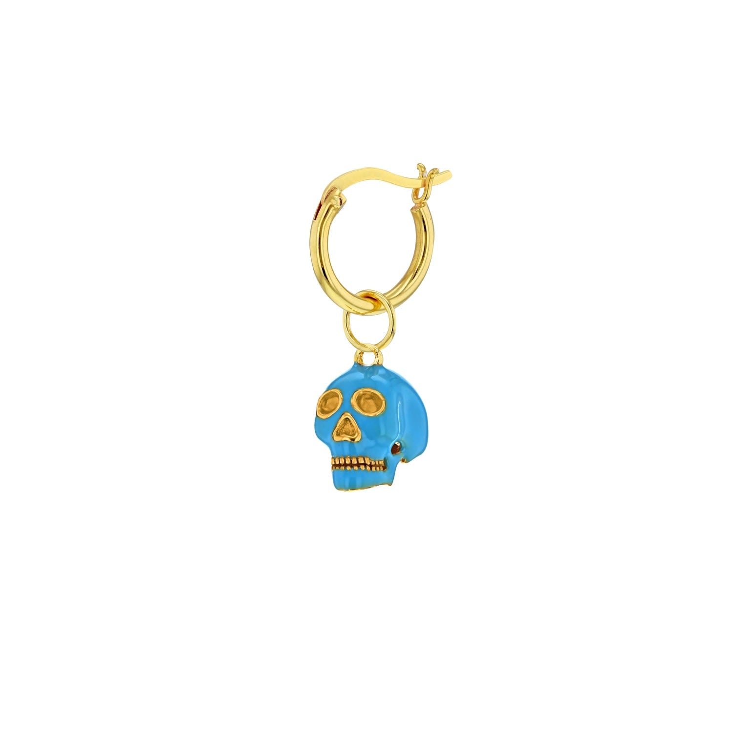 Turquoise Enamel & 18Kt Gold-Plated Mini Skull Charm On Gold Hoop