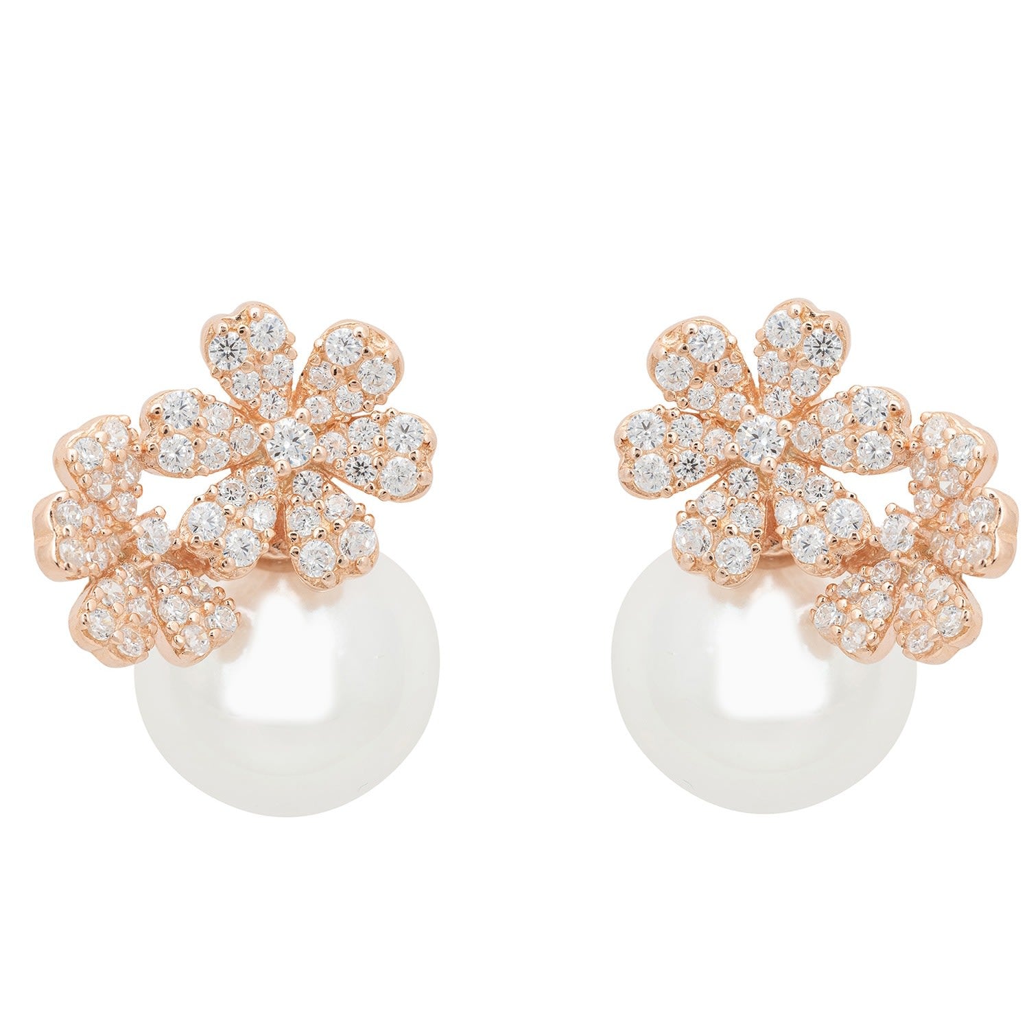 Bouquet And Pearl Stud Earrings Rosegold