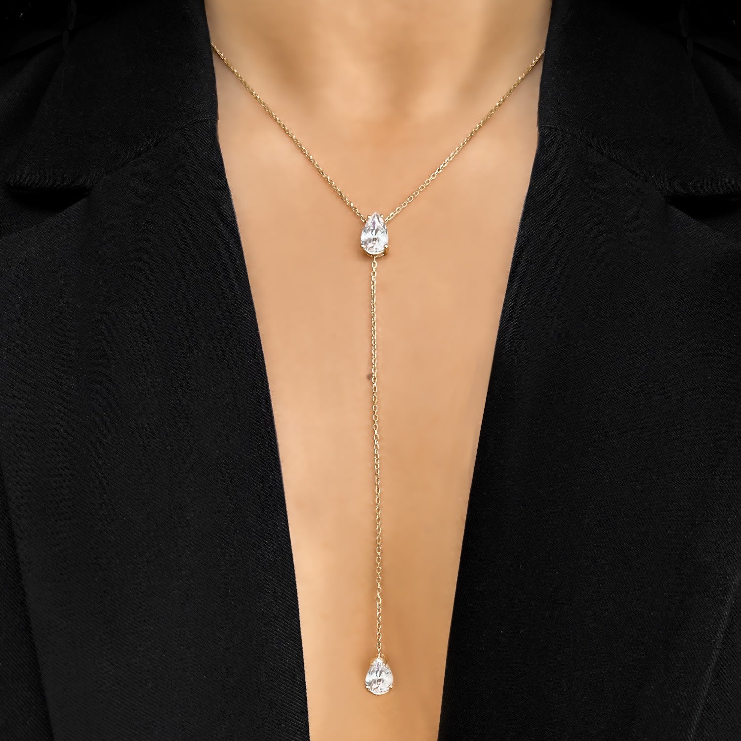 Pure Lariat With Man Made Cz Diamond Stimulant In Sterling Silver & 18K Gold Vermeil