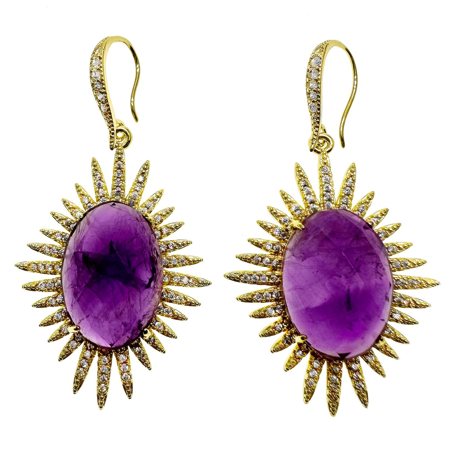 Oval Amethyst Dangle Statement Earrings