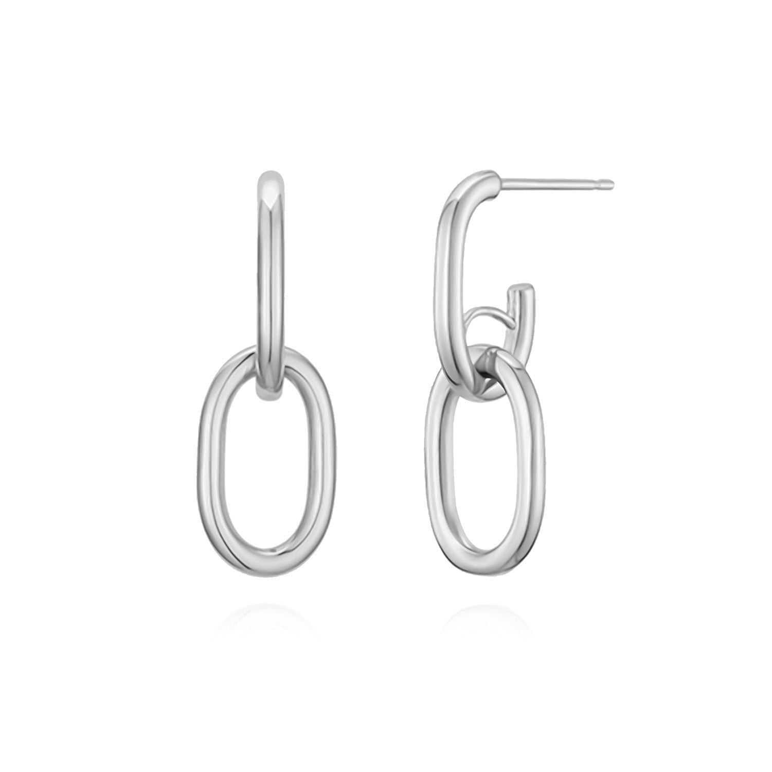 Silver Oval Chain Link Drop Earrings
