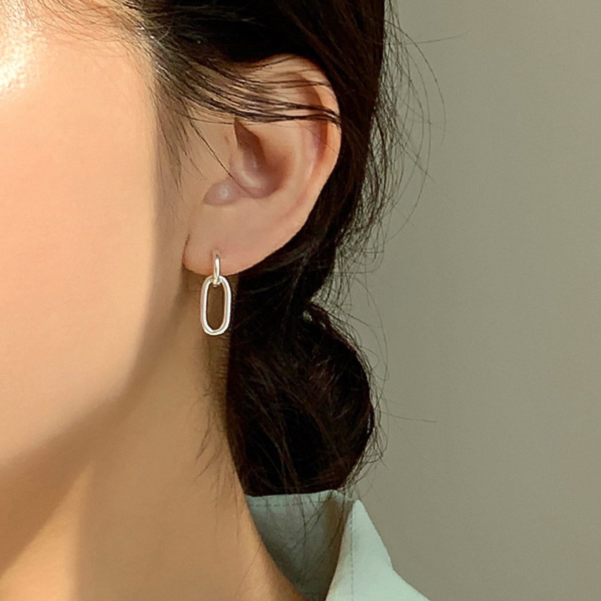 Silver Oval Chain Link Drop Earrings