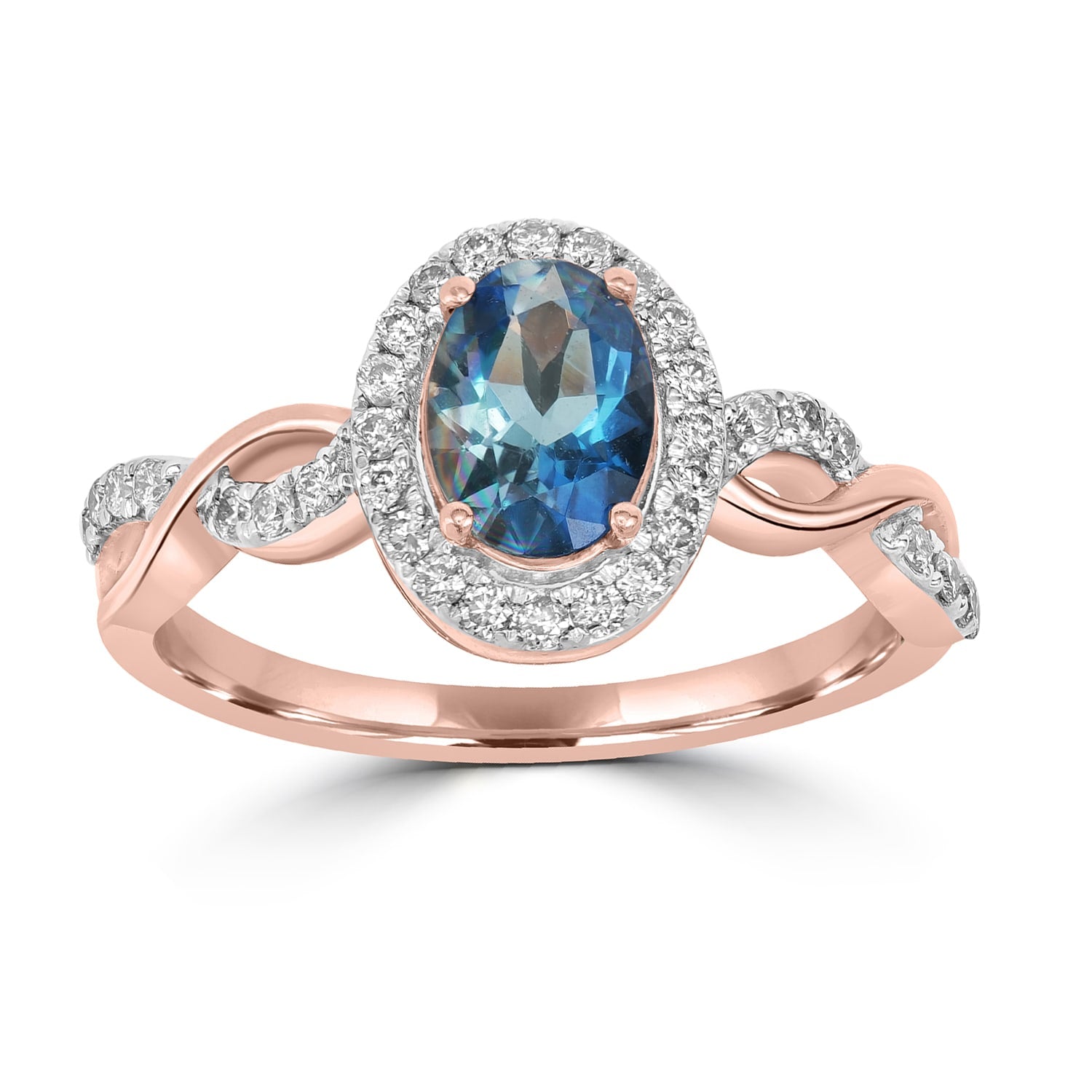 Oval Cut Aquamarine Pave Diamond Designer Ring In Rose Gold