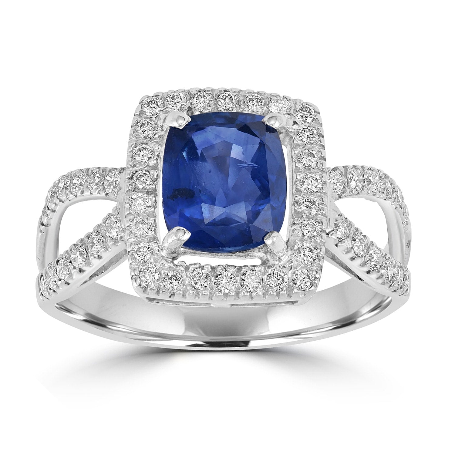 Oval Cut Blue Sapphire Gemstone Pave Diamond Solitaire Ring In White Gold