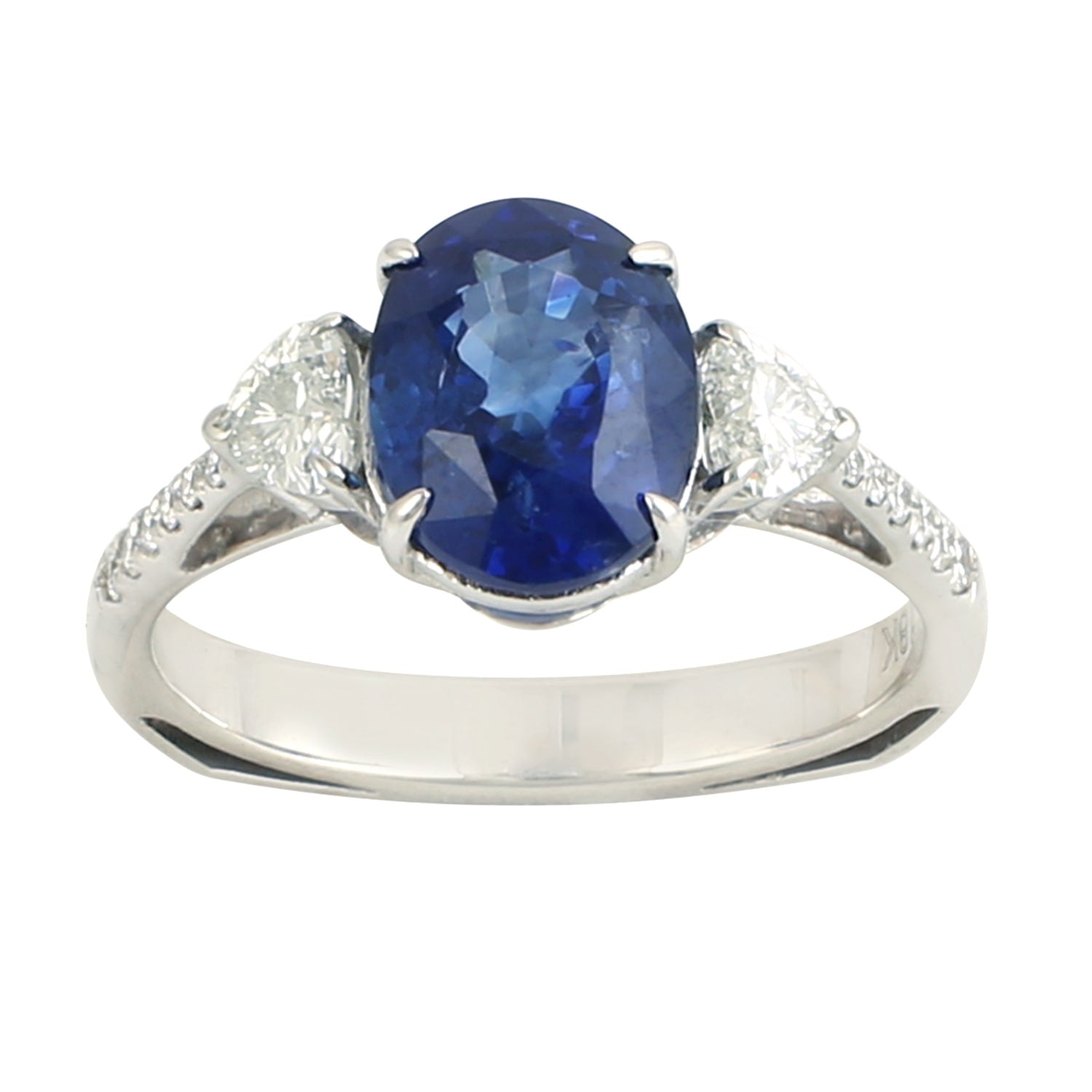 Oval Cut Blue Sapphire & Heart Cut Diamond Cocktail Ring In 18K White Gold
