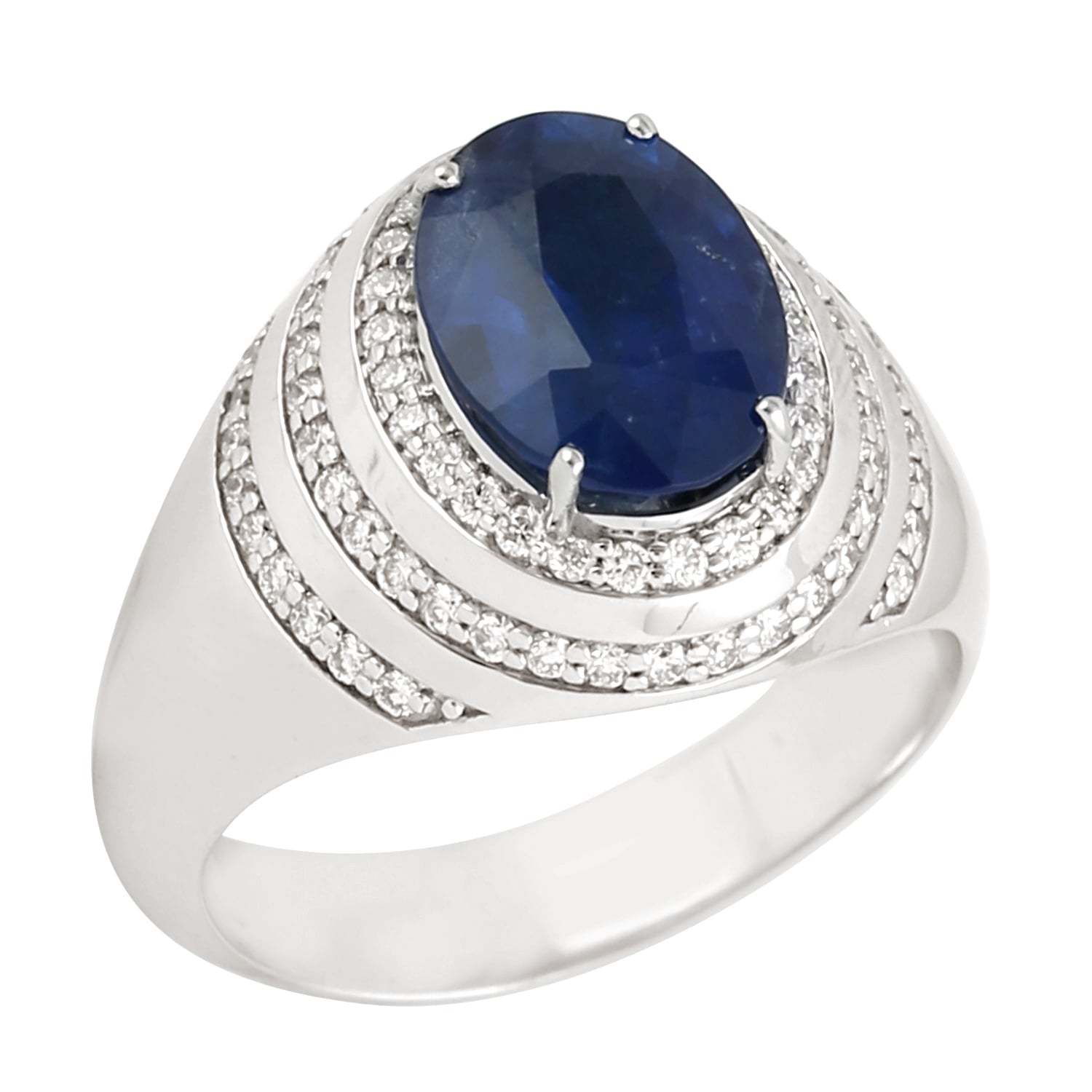 Oval Cut Blue Sapphire Pave Diamond Cocktail Ring In White Gold