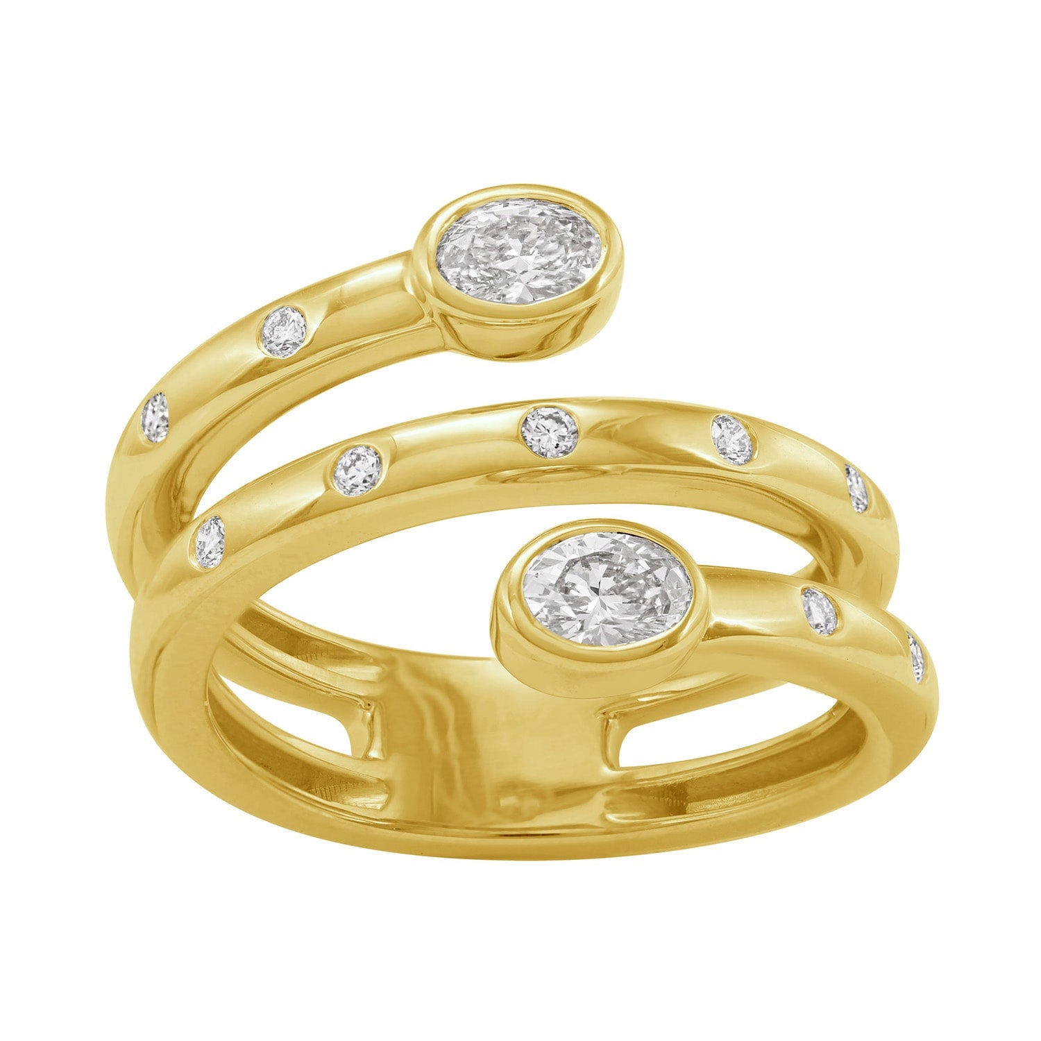 Oval Cut Diamond Handmade Spiral Ring In Yellow Gold
